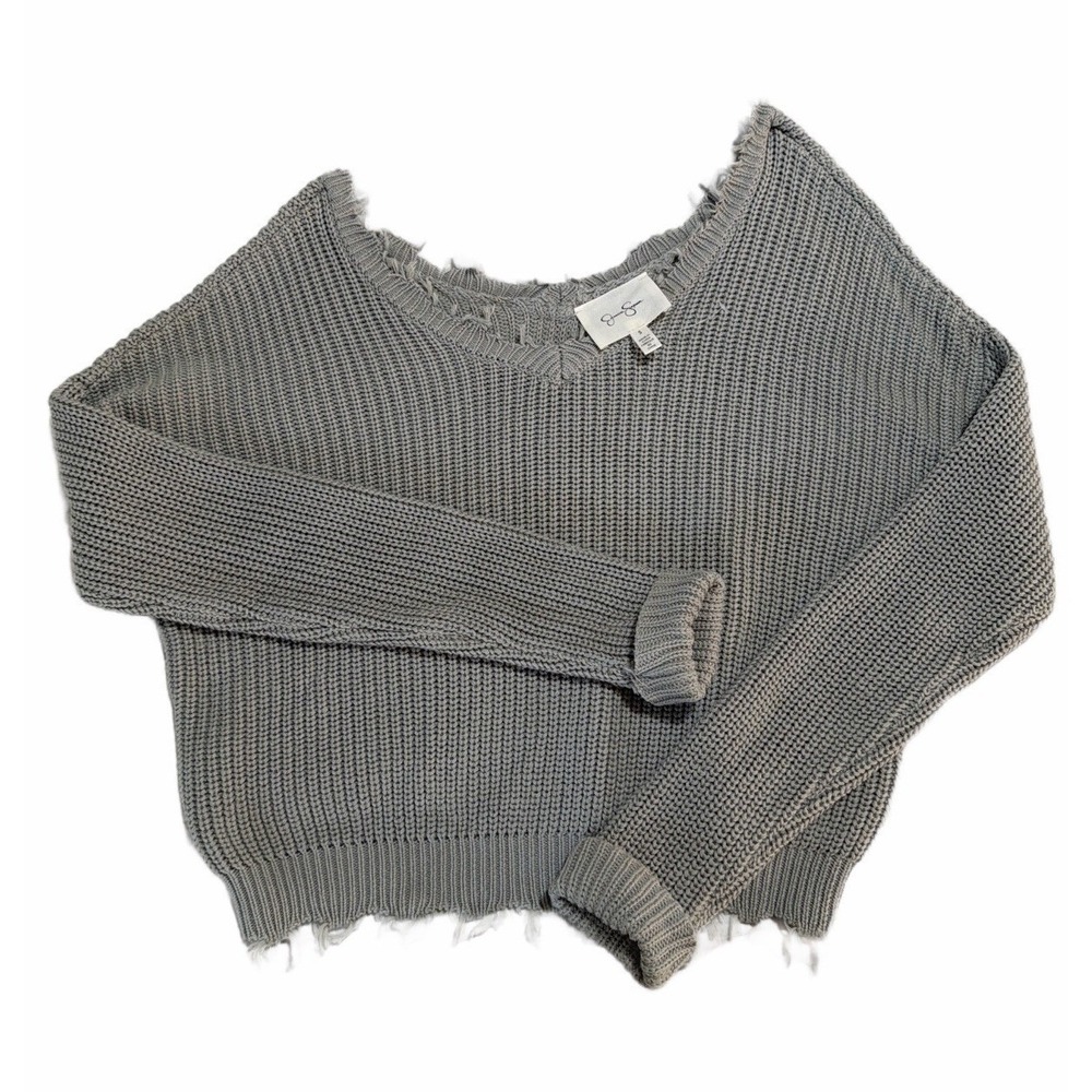 Jessica Simpson Knit 100% Cotton Frayed Cropped Sweater Light Pistachio NWOT - S